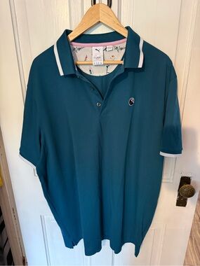 Arnold Palmer Teal and White Short-Sleeve Polo
